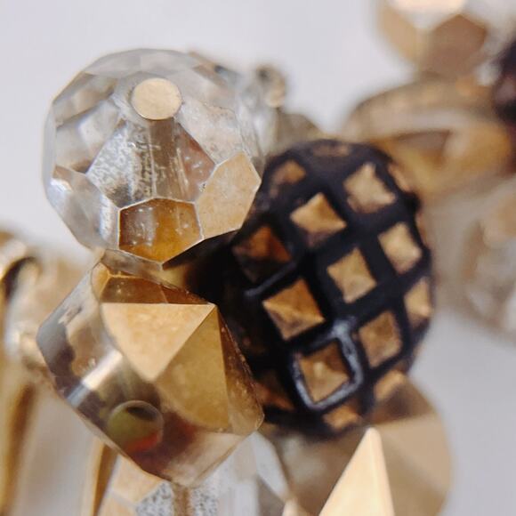 VTG Signed Vendome Mid Century Gold Tone Glass Bead Clip On Earrings 50s Cluster - Picture 5 of 10